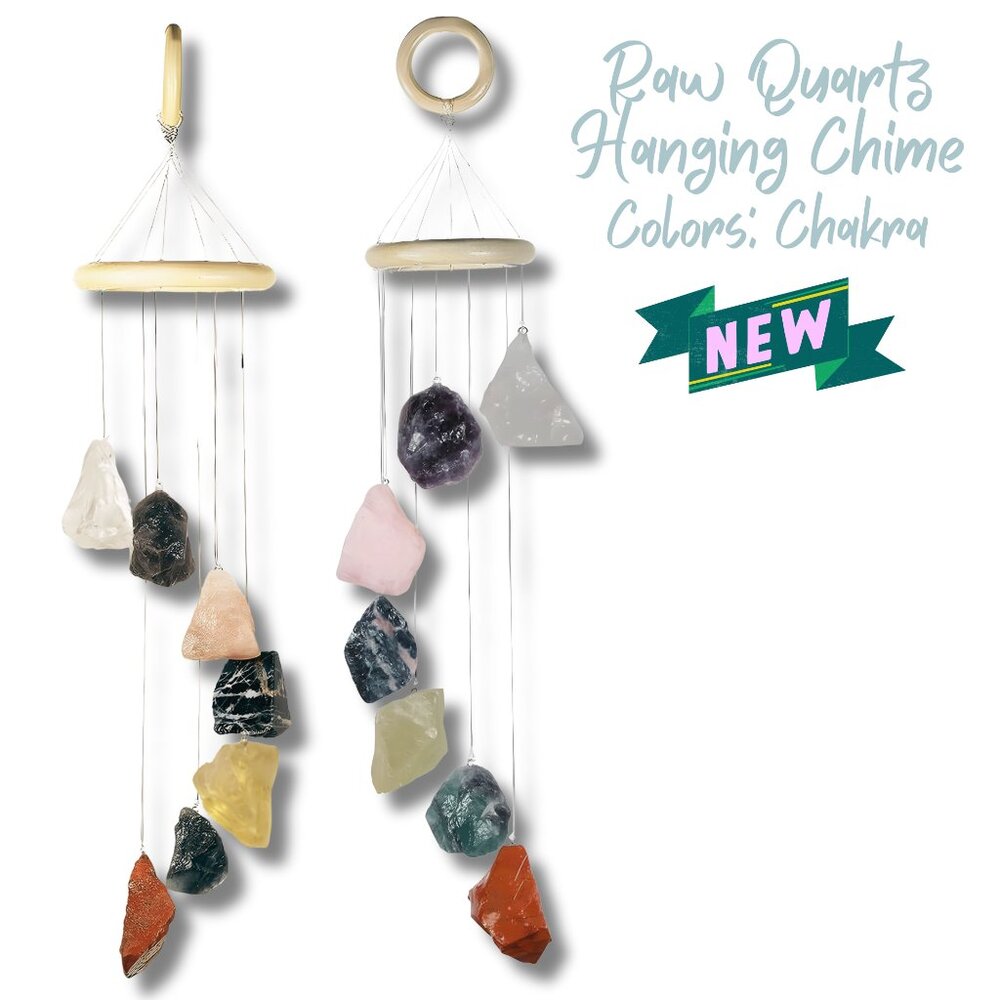 NEW - Chakra Boho Decor Raw Stones Rough Crystals Indoor Hanging Chime Mobile